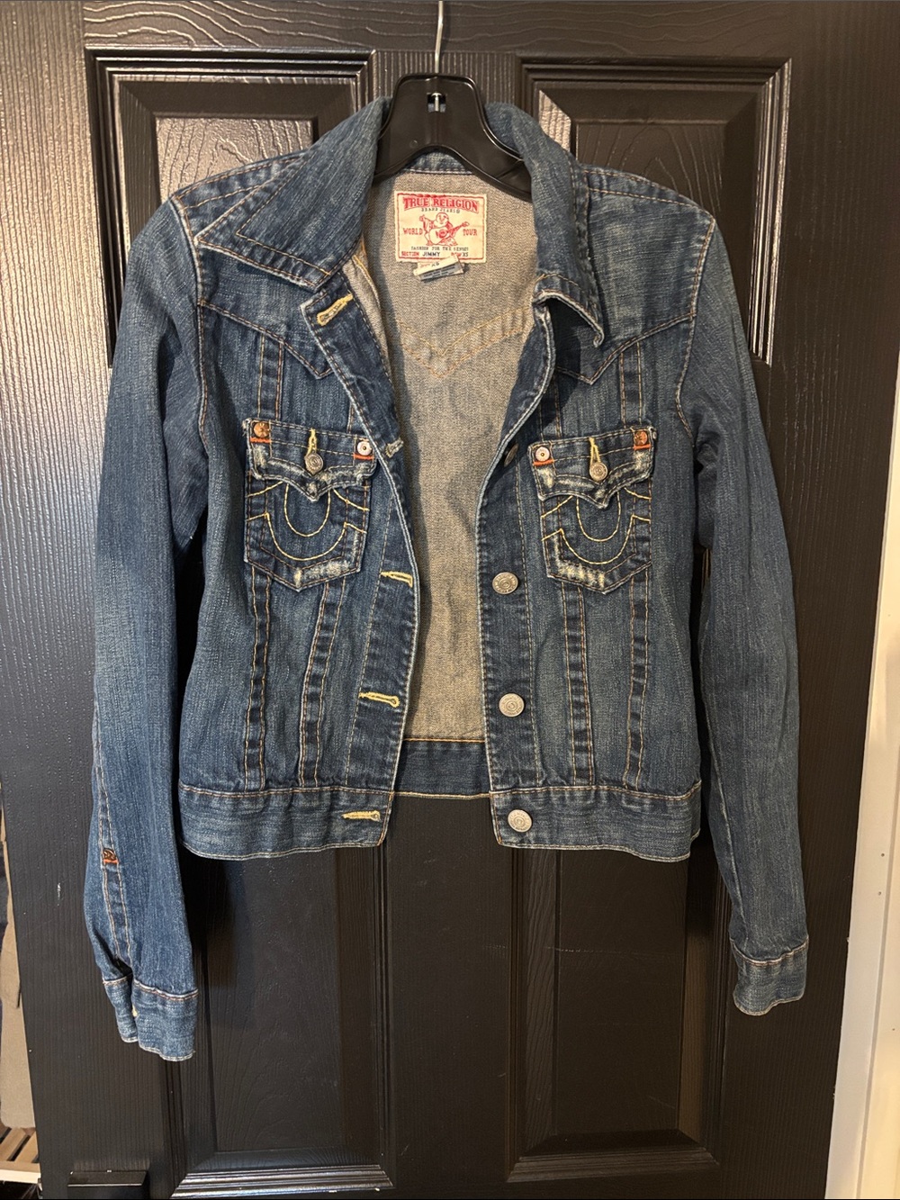 True Religion Distressed Indigo Denim Trucker Jacket